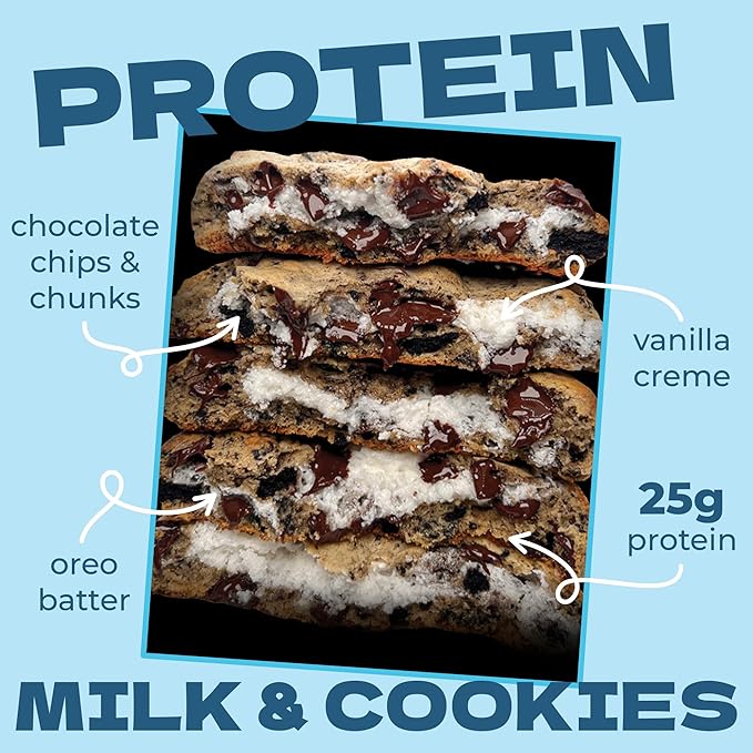 My Cookie Dealer Protein Cookies, Milk & Cookies (12-Pack, 3.8oz Each) - 25g of Protein per Cookie - Individually Wrapped Workout Snacks for On-The-Go Travel