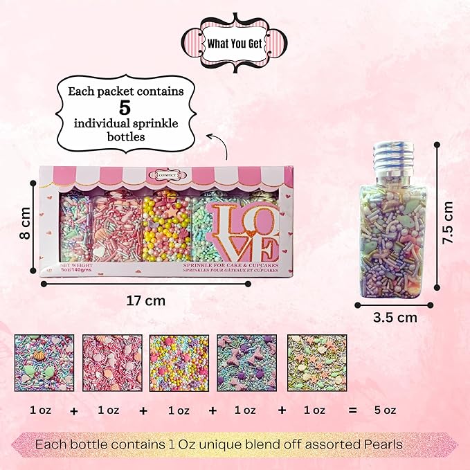 Confect Ocean-Themed Sprinkles Set – 5 Assorted Pastel Edible Sea Shell, Mermaid, starfishes & fish Sprinkle Mixes for Cake, Cupcake & Cookie Decorating –Ocean-Themed Baking Decorations- Vegan, Gluten-Free, Nut-Free, Soy-Free, Dairy-Free, Palm Oil-Free...