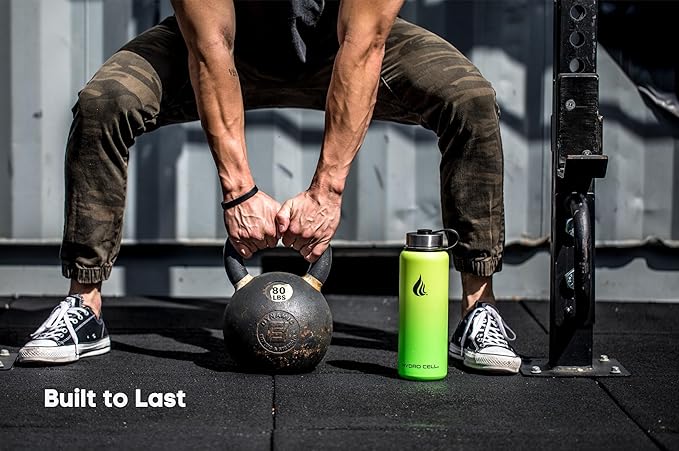 HYDRO CELL Stainless Steel Insulated Water Bottle with Straw - For Cold & Hot Drinks - Metal Vacuum Flask with Screw Cap and Modern Leakproof Sport Thermos for Adults (Neon 40oz)