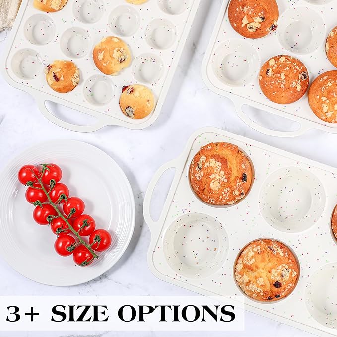 1 Pc Silicone Mini Muffin Pan With Metal Frame, 24 Cups Nonstick Cupcake Tray for Baking, Small Muffin Molds with Handles (Cream)