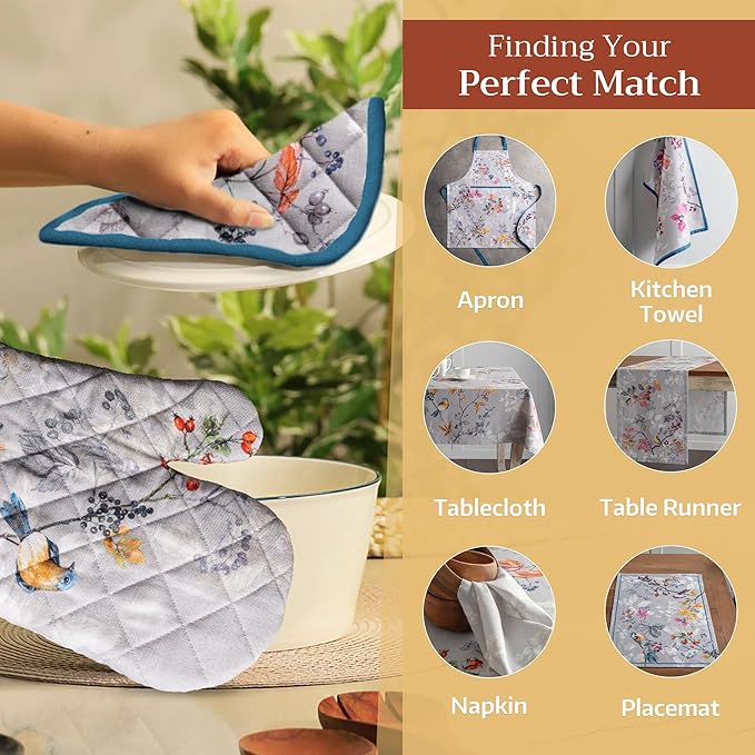Maison d' Hermine Pot Holders Set 100% Cotton Heat Resistant Potholders 8" x 8" Hot Pads with Loop BBQ, Cooking, Baking, Grilling, Kitchen, Handling Hot Pans (Pack of 2, Equinoxe - Grey)