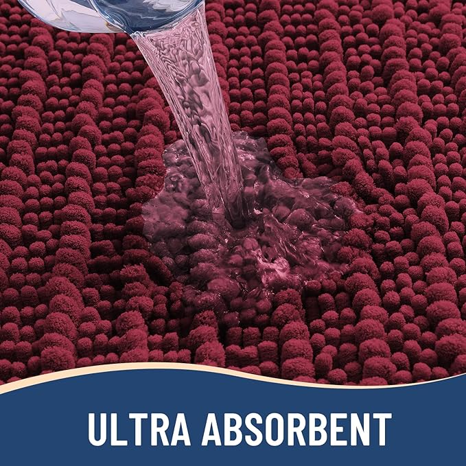 Arotive Luxury Chenille Bathroom Rug Mat, Extra Soft Thick Absorbent Shaggy Bath Rugs, Non-Slip Machine Wash Dry, Plush Bath Mats for Bathroom, Shower and Tub, 44x24, Burgundy