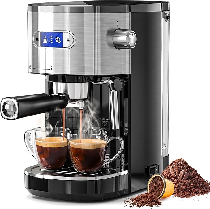 Kismile 20-Bar Espresso Machines,Semi-Automatic Espresso Machines with Milk Frother Steam Wand and Capsule Compatible,Professional Makers with Removable Water Tank for Latte &Cappuccino(BLACK)