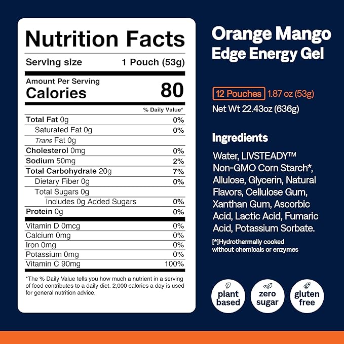 UCAN Edge Energy Gel Shots, Orange Mango (12, 2 Ounce Packets) for Running, Training, Workouts, Fitness, Cycling, Crossfit | Sugar-Free, Vegan, & Keto Friendly Energy