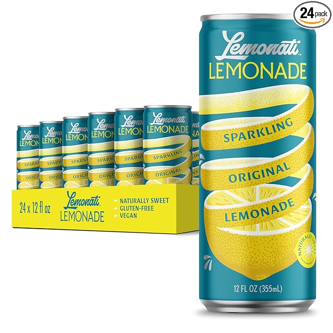 Lemonati Lemonade Sparkling Original Lemonade, No Artificial Sweeteners or Flavors, Gluten-Free, Kosher, Non-GMO, Vegan, 12 Fl Oz Slim Cans, Pack Of 24