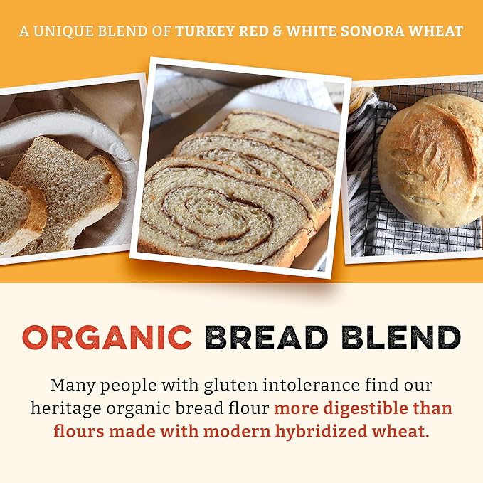Sunrise Flour Mill Heritage Organic Bread Flour Blend - 5 lbs | Organic Unbleached Bread Flour Easy to Digest with Less Bloating | High Protein, Superior Baking | Smooth, Nutty Flavor