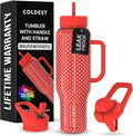 Coldest 40 oz Tumbler with Handle and Straw - 100% Leak Proof Insulated Tumbler with Lid and Straw (3 Lids) - Stainless Steel Tumblers for Women & Men - Cup Holder Friendly Base, 46 oz (Red Dress)