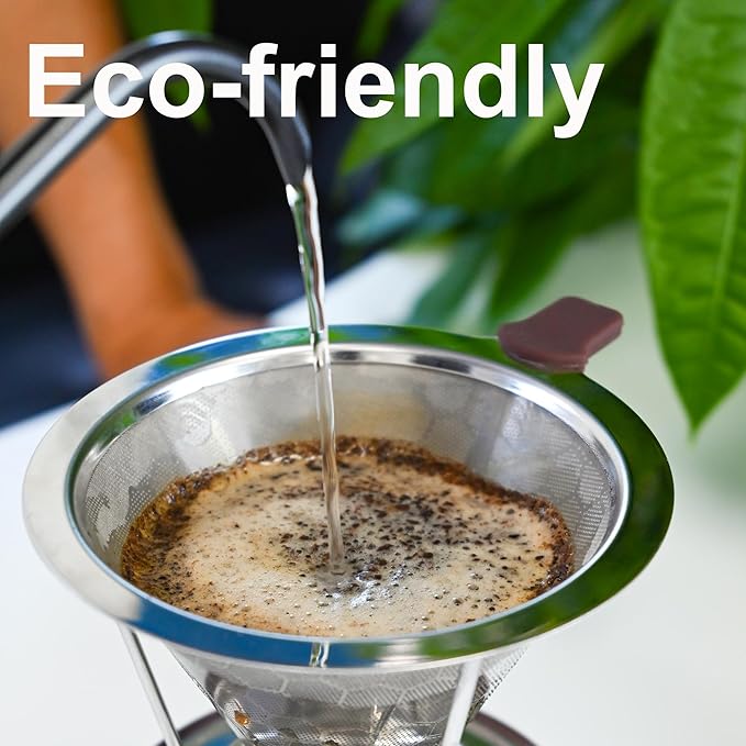 Pour Over Coffee Dripper, Pour-over Filters with 800 Mesh Steel Mesh Optimize Extraction For Rich Coffee Flavor, Stainless Steel Filter, Paperless Pour-over