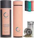 Pure Zen Tea Thermos with Infuser for Hot and Cold Infusions - Stainless Steel - Tea Infuser Bottle - Leakproof Travel Mug with Filter - 15oz - Pink