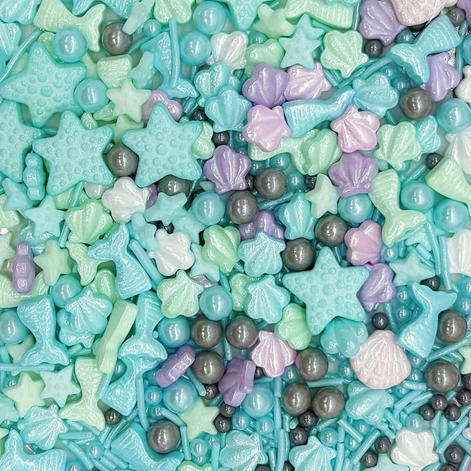 Dynastang Ocean Theme Sprinkles Starfish & Shell Mixed Style Edible Cake Decorations Cupcake Toppers Cookie Perfect for Cakes, Cupcakes, Desserts Toppings 3OZ