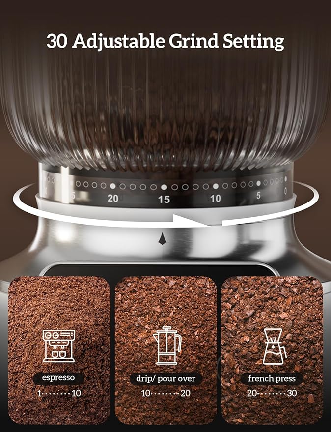 Neretva Burr Coffee Grinder, 2 in 1 Professional Espresso Grinder Stainless Steel Suit 51~58mm Portafilter Coffee Bean Grinder 30 Precise Setting & Anti-Static for Espresso/French Press/Drip/Cold Brew