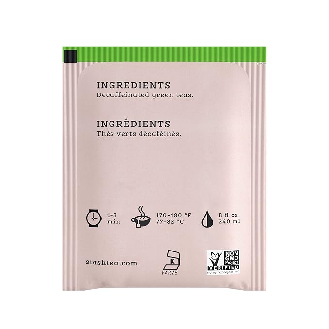 Stash Tea Decaf Premium Green Tea - Decaf, Non-GMO Project Verified Premium Tea with No Artificial Ingredients, 18 Count (Pack of 6) - 108 Bags Total