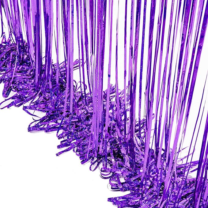 BRAVESHINE Purple Tinsel Foil Fringe Curtains - 2Pcs 3.2x8.2ft Metallic Holidays Photo Backdrop for Halloweens Birthdays Valentine's Bridal Shower Bachelorette Anniversary Engagement Party Supplies