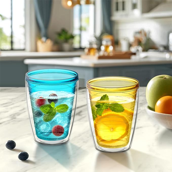 Amazing Abby - Alaska - 16-Ounce Insulated Plastic Tumblers (Set of 4), Double-Wall Plastic Drinking Glasses, Mixed-Color Reusable Plastic Cups, BPA-Free, Shatter-Proof, Dishwasher-Safe