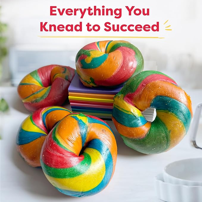Baketivity Rainbow Bagel Kids Baking Kit - Baking Kits for Kids with Premeasured Ingredients, Step-By-Step Instructions, Video Guide, and STEM Lessons - Kids Cooking Kit for Ages 6-12+