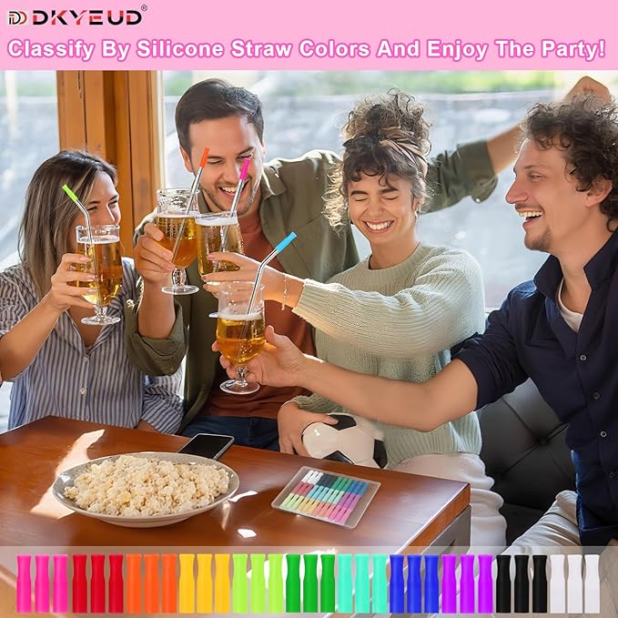 36PCS Food-Grade 12 Colors Metal Straws Reusable Silicone Tips,Only Fit Diameter 0.32In- 8mm Stainless Steel Straws, BPA Free, Eco-Friendly