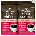 VitaCup Slim Ground Coffee, Diet Support with Ginseng, Garcinia, B Vitamins, Medium Dark Roast, Bold and Smooth,100% Arabica Specialty Coffee Grounds, 2 bags, 11oz each