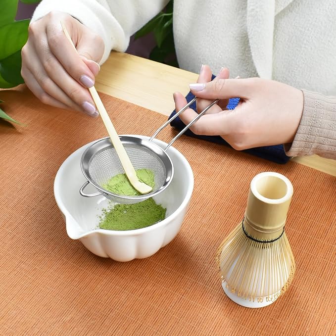 Artcome 7 Pcs Japanese Matcha Tea Set - Matcha Bowl with Pouring Spout, Matcha Whisk, Tea Scoop, Whisk Holder, Handmade Matcha Ceremony Kit For Japanese Tea Ceremony, Ivory