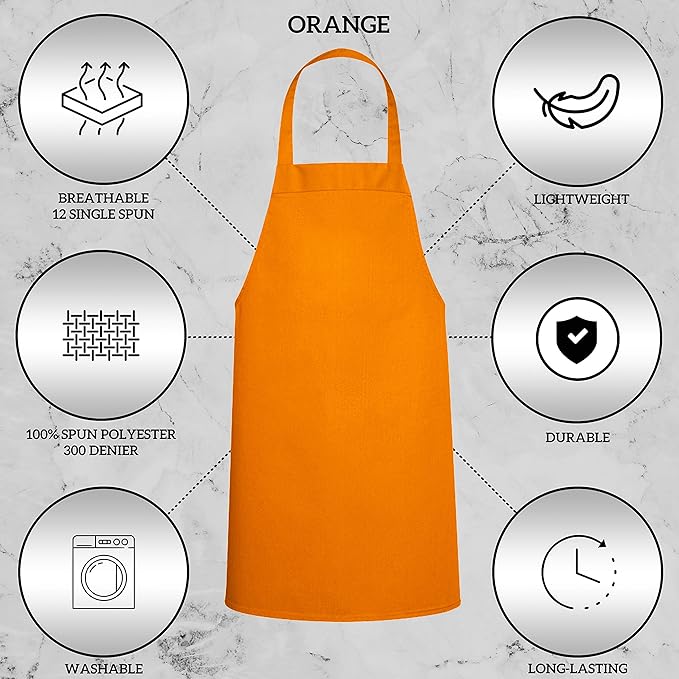 GREEN LIFESTYLE 120 Pack Professional Chef Apron – Grilling Aprons for Men, Waterproof Cooking Apron for BBQ, Work or Restaurant Use, Kitchen Aprons for Women – Orange, No Pockets