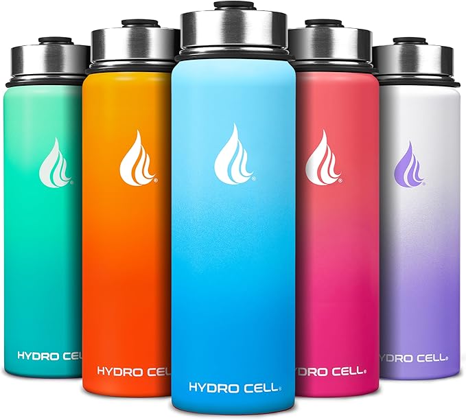 HYDRO CELL Stainless Steel Insulated Water Bottle with Straw - For Cold & Hot Drinks - Metal Vacuum Flask with Screw Cap and Modern Leakproof Sport Thermos for Adults (Sky/Blue 24oz)