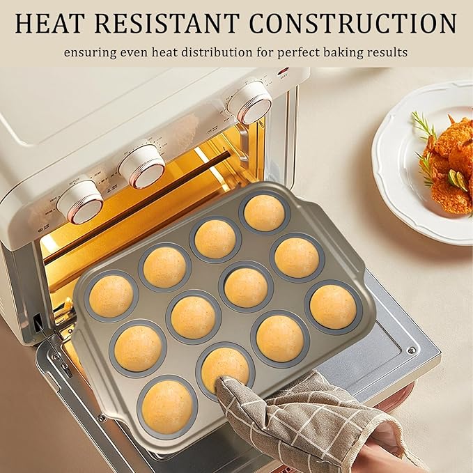 Nonstick Silicone Muffin Pan with Metal Frame – 12-Cup Easy-Release Cupcake & Egg Bite Mold for Baking, Oven-Safe & Non-Toxic Bakeware