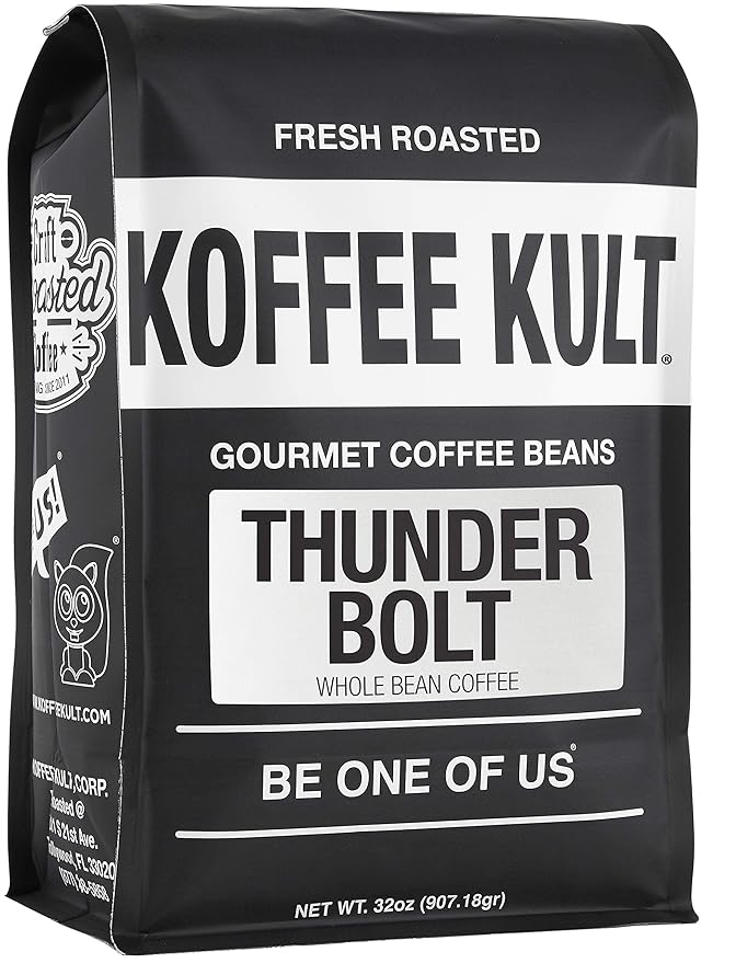 Koffee Kult Thunder Bolt Dark French Roast Whole Bean Coffee - Small Batch 100% Arabica Gourmet Blend, Bold and Well Balanced 32oz Resealable Package