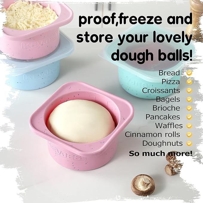 PLUS 1000ml Pizza Dough Proofing Containers for DIY family Artisan Pizza, Food Grade Silicone Stackable Boxes with Lids, Freezer, Fridge, Dishwasher Safe-Sprinkles Pattern-3 Pack (Cotton Candy)