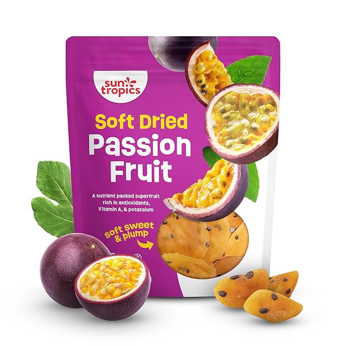 Soft Dried Passion Fruit Snack – Sweet Tangy Tropical Fruit Slices, High in Fiber & Vitamin C, Fat-Free Vegan Snack for Smoothies, Yogurt, On-the-Go Travel Treats – Resealable Pack