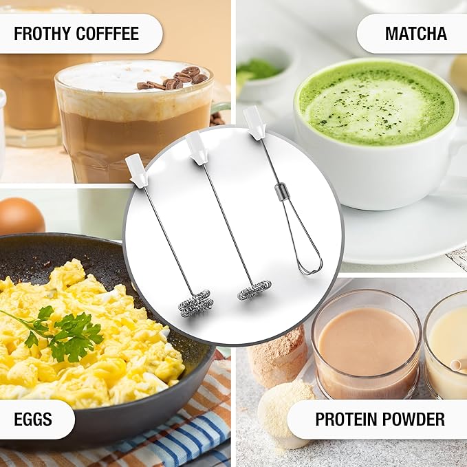 Zulay Kitchen FrothMate Powerful Milk Frother Portable & Compact Handheld Foam Maker Lattes, Cappuccinos (Blizzard White, Froth N Go)