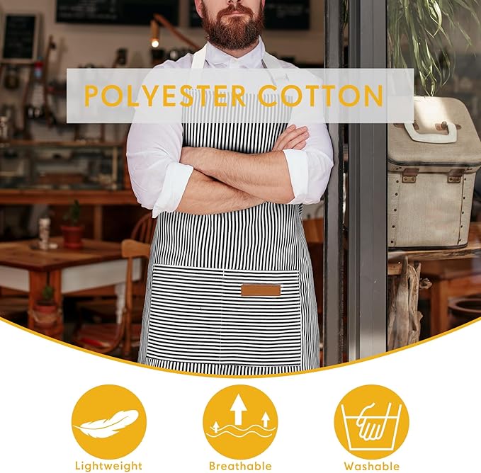 Handepo 4 Pcs Kitchen Cooking Aprons with Pockets Adjustable Waterproof Baking Apron for Women Men, Chef,BBQ, Christmas Gift