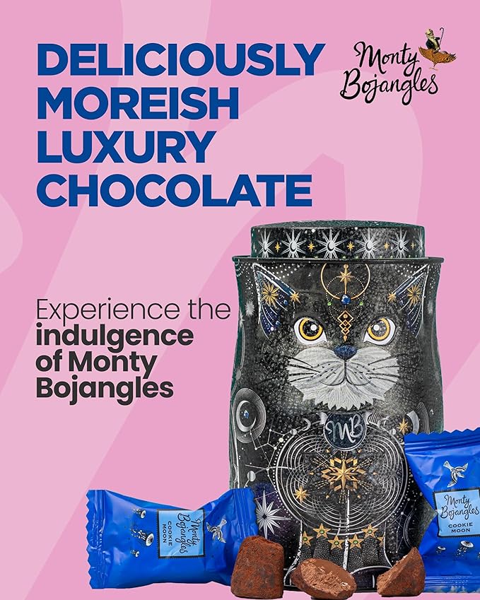 Monty Bojangles Spirit Blue Cocoa Dusted Truffles Cat Tin (4.37 oz) - Coconut Crush Luxury Chocolatey Truffles - Collectable Cat Tin Chocolate Gift