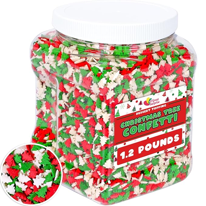 Christmas Sprinkles - 1.2 Pounds - Bulk Red and Green Tree Confetti - Holiday Sprinkles for Cookie Decorating - Christmas Jimmies for Gingerbread Cookies, Baking, Cupcakes