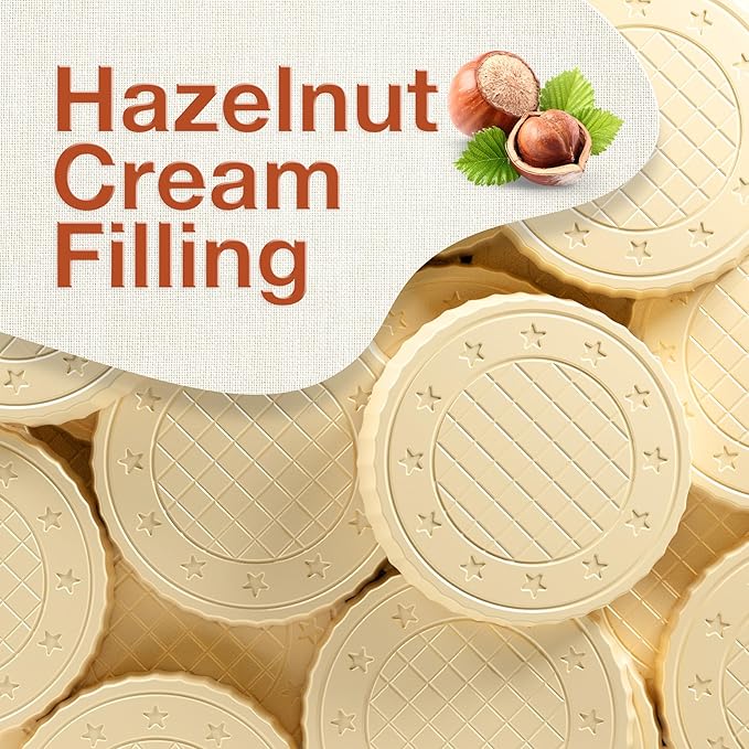 Fiorella Crunch Wafer Cookies, White Chocolate Covered Crispy Thin Crunch Wafers with Hazelnut Cream Filling, Chocolate Biscuits, 18 Individually Wrapped Snacks, Pack of 1
