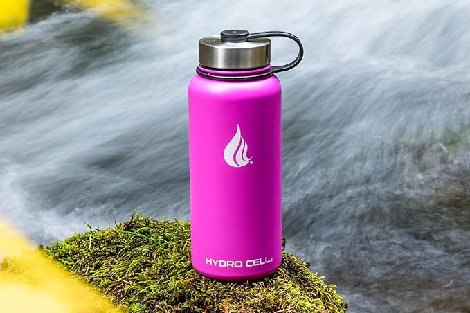 HYDRO CELL Stainless Steel Insulated Water Bottle with Straw - For Cold & Hot Drinks - Metal Vacuum Flask with Screw Cap and Modern Leakproof Sport Thermos for Adults (Fuchsia 32oz)