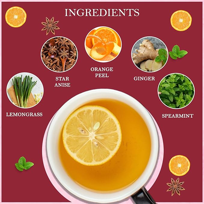 Tealeaf & Co. Orange Ginger Mint Tea Blended with Fresh Herbs and Spices - Herbal Tea Bags with Orange Peel, Ginger, Star Anise, Spearmint & Lemon Grass - Low Caffeine - Gluten Free - 50 Teabags