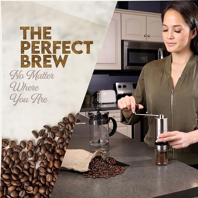 Manual Coffee Grinder, Hand Coffee Grinder with Adjustable Dragon Tooth Stainless Steel Conical Burr, No-Power, Manual Coffee Grinder for Drip Coffee, Espresso, French Press, and More!