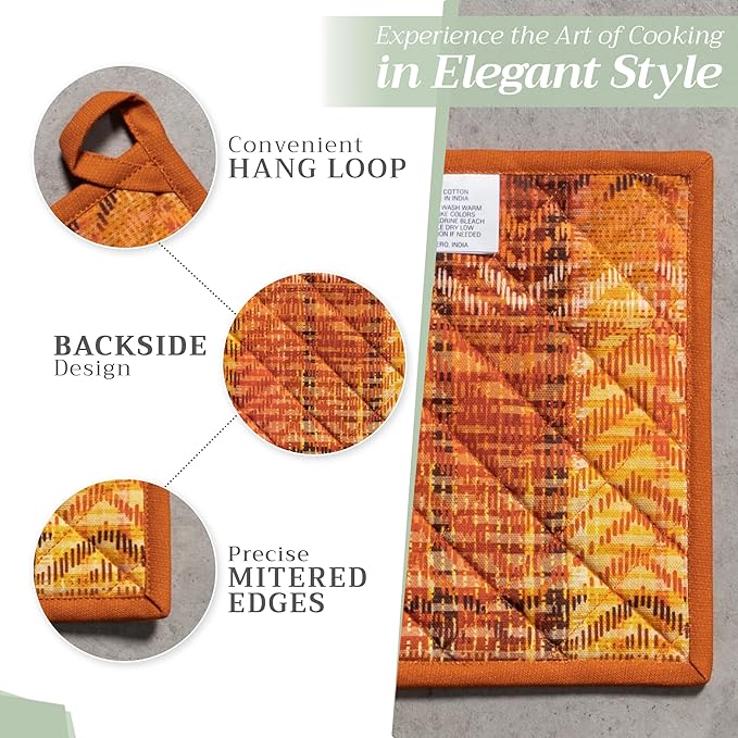 Maison d' Hermine Pot Holders 100% Cotton Heat Resistant Potholders 8" x 8" Hot Pads with Loop BBQ, Cooking, Baking, Grilling, Kitchen, Handling Hot Pans (Pack of 1, Thanksgiving Tartan)