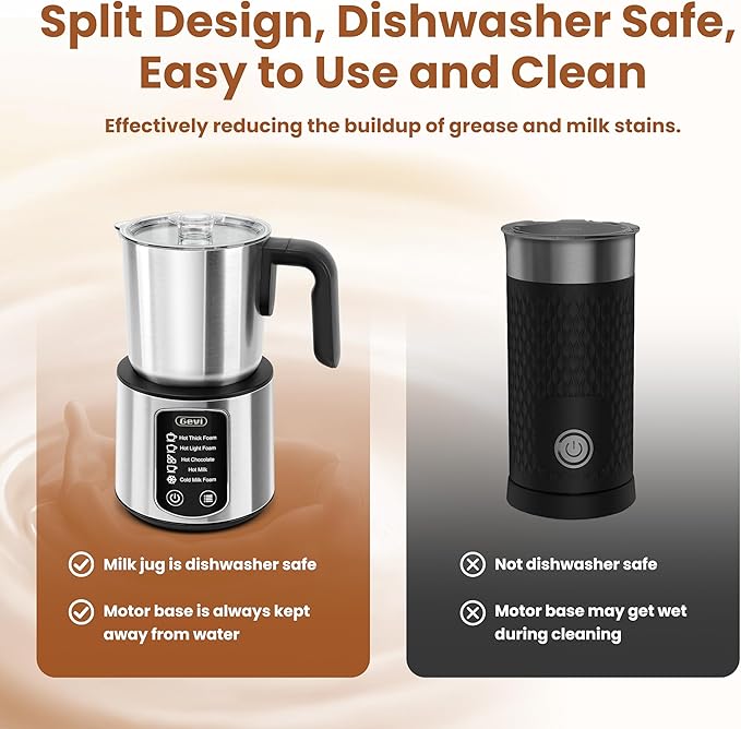 Gevi Hot Chocolate Maker with 5 in 1 Milk Frother and Steamer, Professional Milk Steamer, 17 oz/3.5 oz, Stainless Steel, Hot and Cold Milk Frother for Latte, Macchiato, Cappuccino and Hot Chocolate