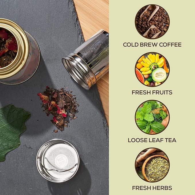 LeafLife Premium Bamboo Tea Bottle for Loose Tea - Tea Infuser Bottle - Tea Gifts - Insulated Water Bottle/Coffee Tumbler/Tea - Tea Gift Set, Tea Accessories - Tea Tumbler 12oz