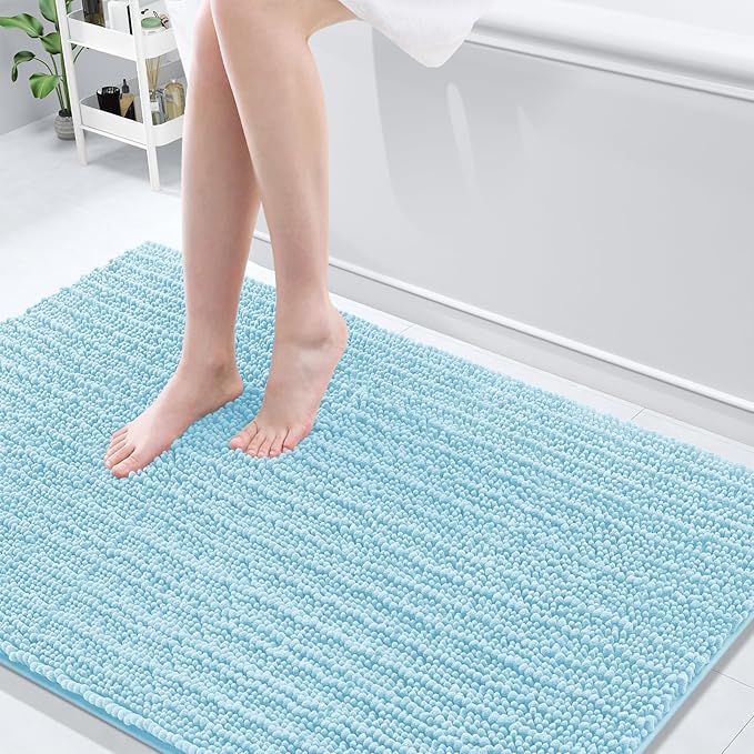 Arotive Luxury Chenille Bathroom Rug Mat, Extra Soft Thick Absorbent Shaggy Bath Rugs, Non-Slip Machine Wash Dry, Plush Bath Mats for Bathroom, Shower and Tub, 59x35, Blue