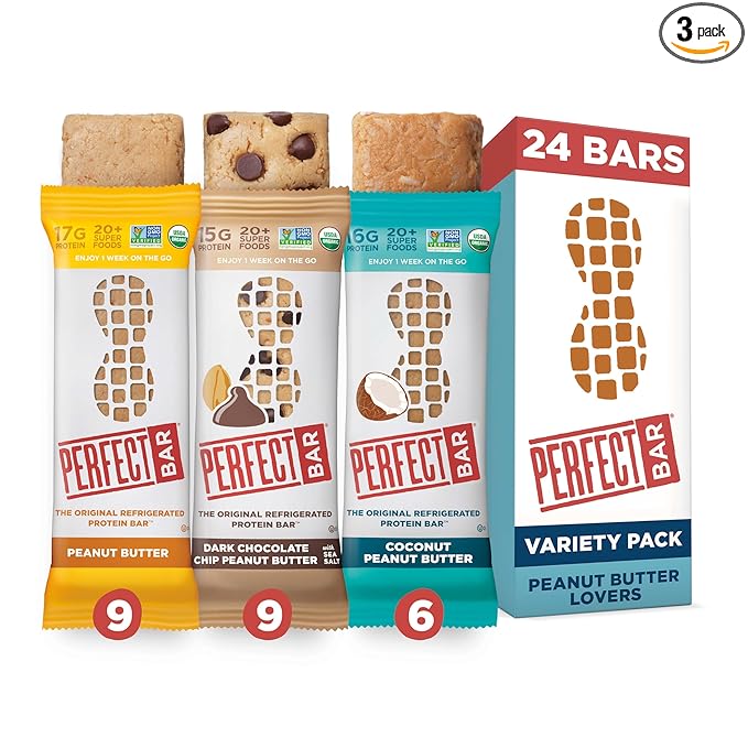 Perfect Bar Original Refrigerated Protein Bar, Peanut Butter Lover's Variety Bundle, 2.2 - 2.5 Ounce Bar, 8 Count (Pack of 3)