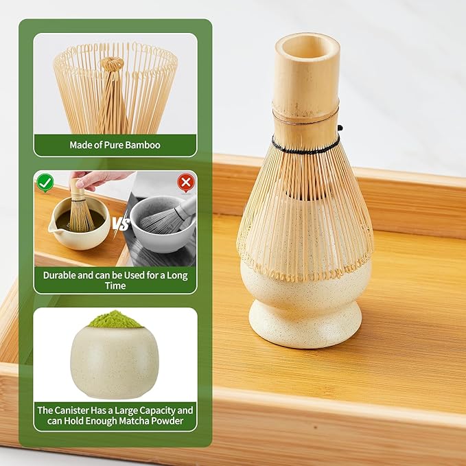 Matcha Whisk Set,9 Pcs Japanese Matcha Set, Matcha Kit with Sifter, Matcha Tea Cloth, Matcha Powder Canister, Electric Rechargeable Frother(Mottled Beige)