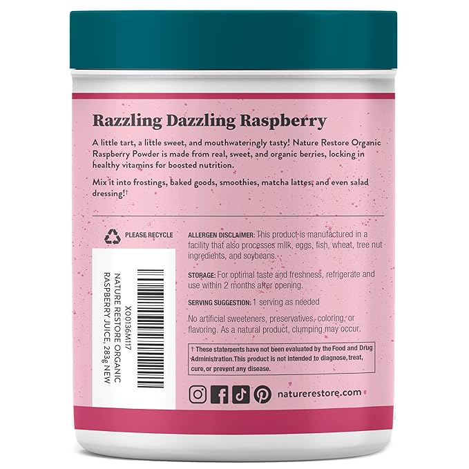 USDA Certified Organic Red Raspberry Juice Powder, 10 Ounces, Non GMO, Gluten Free, Vegan