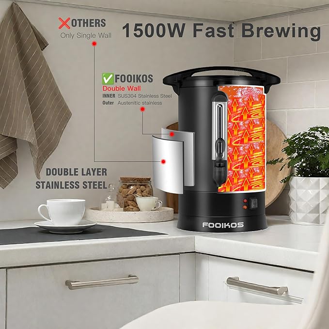 Coffee Maker 100 Cup Commercial Coffee Urn,Hot water/beverage Machine and Drink Dispenser-Premium 304 Double-Wall Stainless Steel Electric Percolator Coffee pot,Keep Warm for Hours,Matte Black