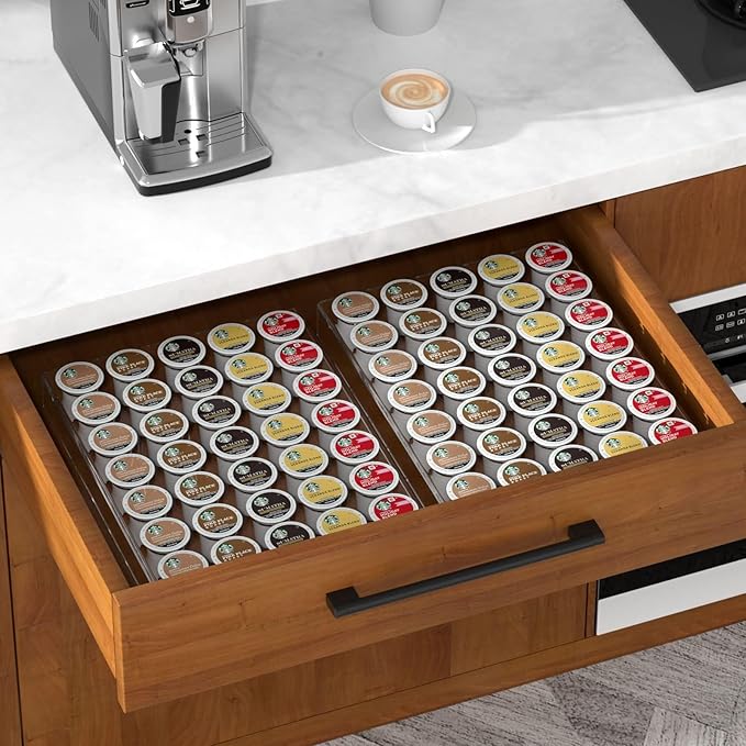 AITEE Acrylic K Cup Drawer Organizer, Clear K Cup Organizer Tray for Drawer or Countertop Storage,Hold 35 Coffee Capsules,K Cup Coffee Pod Holder for Office and Kitchen K Cup Storage (11.6x15.3Inches)
