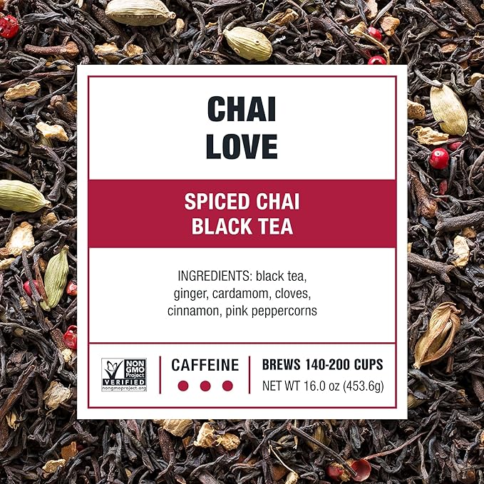 Tiesta Tea - Chai Love, Loose Leaf, Spiced Chai Black Tea, Premium High Caffeinated Blend, Make Hot or Iced & Brews Up to 200 Cups, 16 Ounce Resealable Bulk Pouch