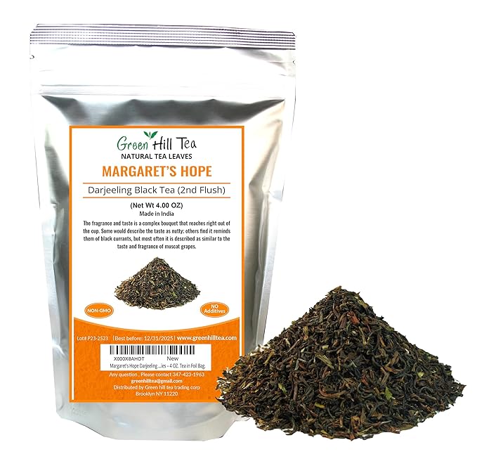 Greenhilltea - Darjeeling Margaret's Hope (TGFOP) Second Flush - Premium Loose Leaves Black Tea From Himalayas- Medium Caffeine-Mellow and aromatic with muscatel notes – 4 OZ. Tea in Foil Bag.