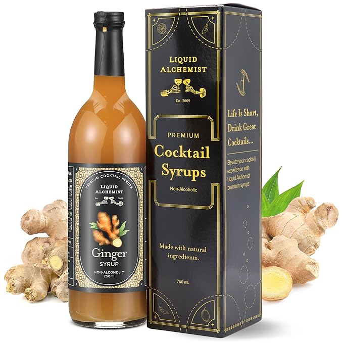 Liquid Alchemist Ginger Syrup for Cocktails - Real Ingredients Make our Liquid Ginger Puree for Cocktails the Perfect Moscow Mule Syrup - Our Non-GMO Vegan Drink Mixer Lasts Up to 2 Years (25.4 oz)