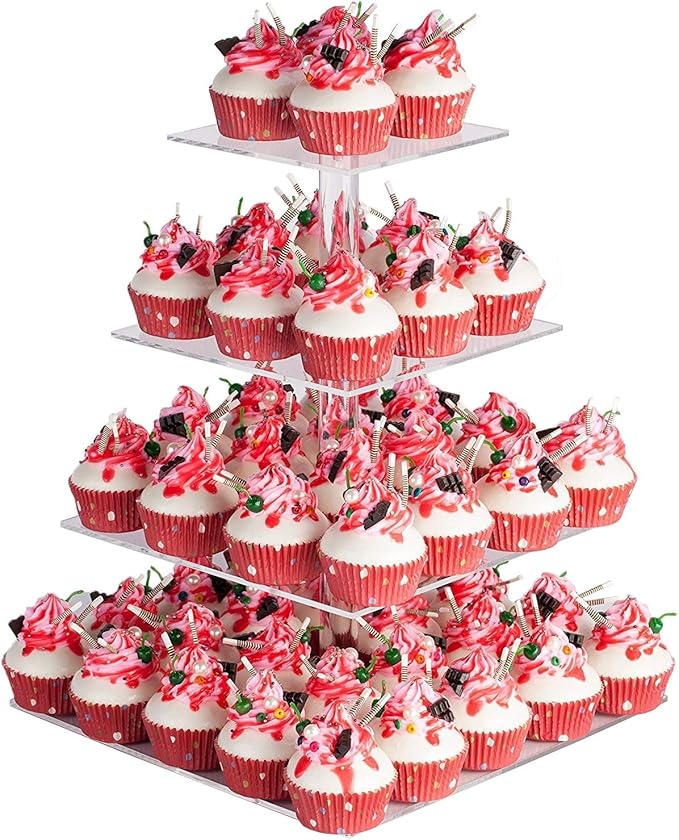 YestBuy 4 Tier Acrylic Cupcake Stand, Premium Cupcake Holder, Acrylic Cupcake Tower Display Cady Bar Party Décor â Display for Pastry(4.7" Between 2 Layers)