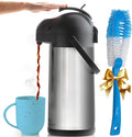 Coffee Carafe Airpot & Cleaning Brush - 101oz / 3L Airpot 12 Hours Hot Water Dispenser or 36 Hours Cold Drink Dispenser with Pump - Easy Dispensing Coffee Carafes for Keeping Hot Extra Large - Cresimo